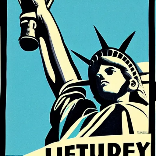 Image similar to The Statue of Liberty, 1950s propaganda poster