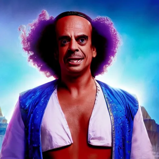 Prompt: doc brown as genie in the movie aladdin, movie still 8 k hdr atmospheric lighting