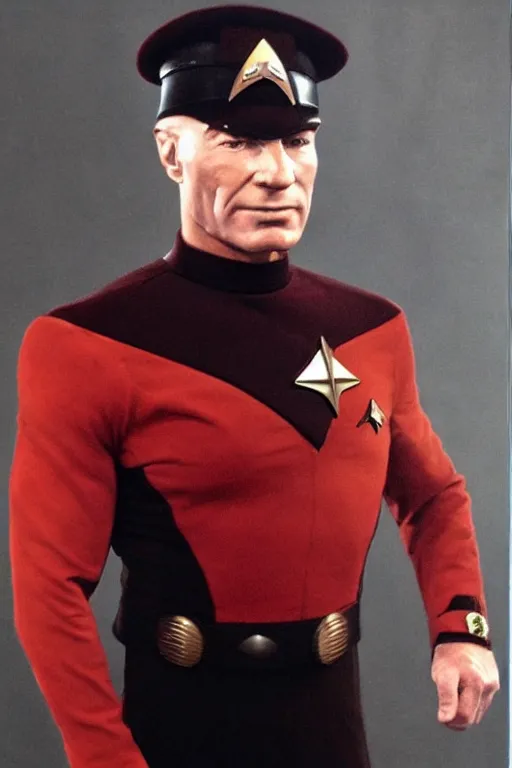 Prompt: full body digital portrait of bodybuilder captain jean - luc picard, starfleet uniform, star trek the next generation, smooth, elegant, sharp focus, highly detailed