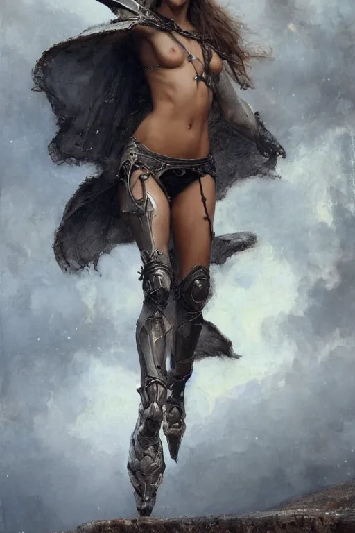 Prompt: dangerously agile jessica alba wearing black medieval armour, bare legs, detailed, by gaston bussiere, bayard wu, greg rutkowski, giger, maxim verehin, greg rutkowski, masterpiece, sharp focus, cinematic lightning