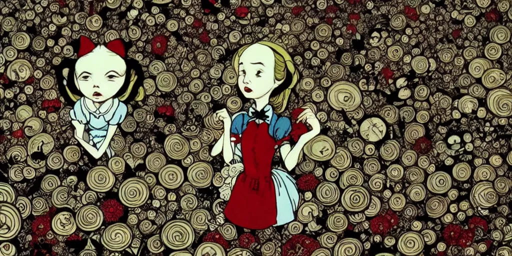 Image similar to alice in wonderland ( 2 0 1 0 ) movie still frame by yuko shimizu by murakami by tim burton