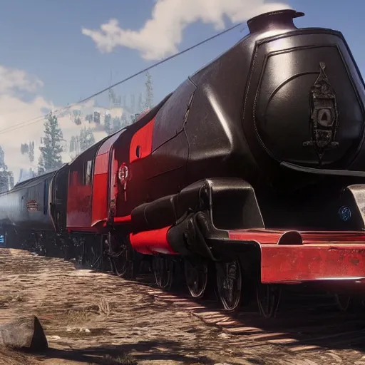 Image similar to futuristic sleek steam locomotive in red dead redemption 2