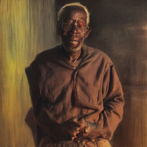 Prompt: a painting of a jovial, loving, daddy/fatherly, generous, kind wise elder and his on from Kenya by Henry Ossawa Tanner . dramatic angle, ethereal lights, details, smooth, sharp focus, illustration, realistic, cinematic, artstation, award winning, rgb , unreal engine, octane render, cinematic light, macro, depth of field, blur, red light and clouds from the back, highly detailed epic cinematic concept art CG render made in Maya, Blender and Photoshop, octane render, excellent composition, dynamic dramatic cinematic lighting, aesthetic, very inspirational, arthouse.