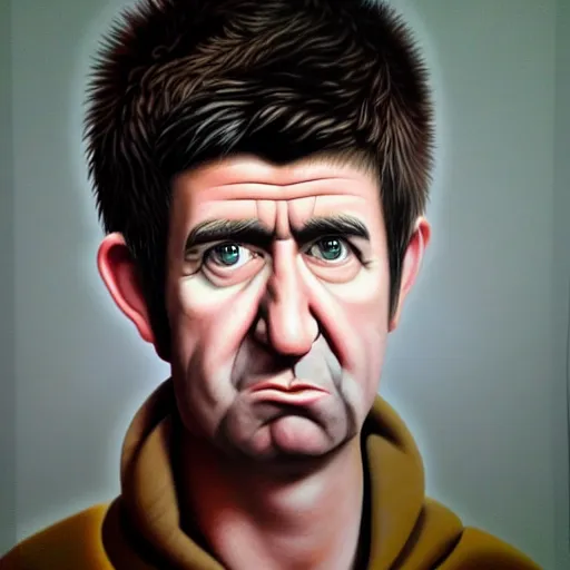 Image similar to Caricature portraits done of Noel Gallagher, realistic, hyperrealistic, very realistic, highly detailed, very detailed, extremely detailed, detailed, oil painting, digital art, trending on artstation