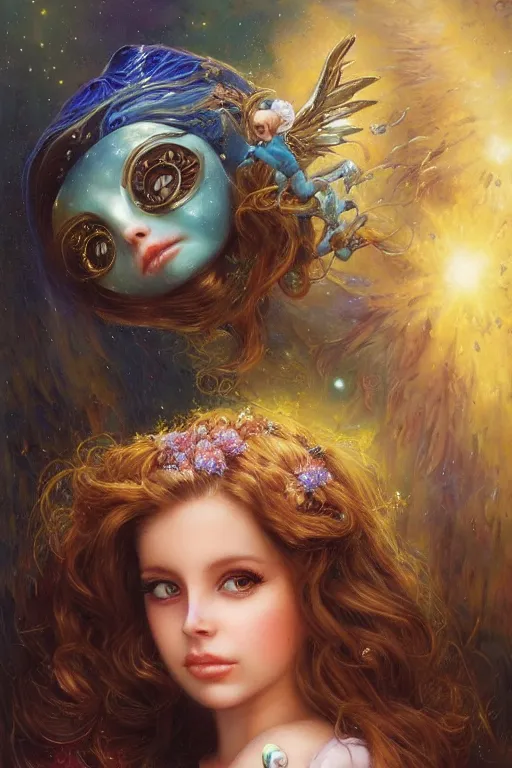 Image similar to cute shiny robot Lana Del Rey look-alike, Lilia Alvarado, Sophie Anderson, Mark Arian, Bob Byerley, Charlie Bowater, Mark Brooks, Steve Henderson, Justin Gerard, Arthur Hughes, Edward Robert Hughes, Mark Keathley, Victor Nizovtsev, Carlos Shwabe, Ross Tran, WLOP