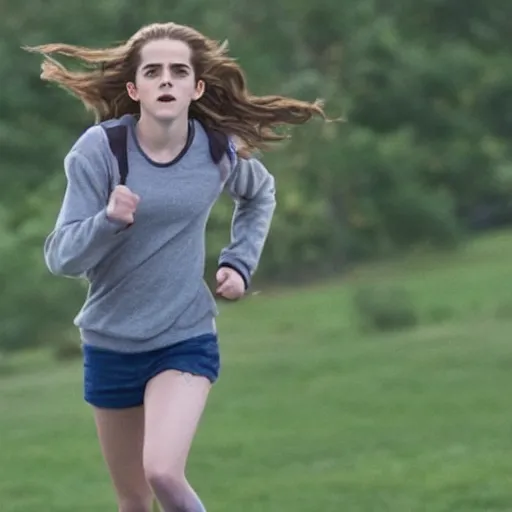 Prompt: Still of Emma Watson as Hermione Granger running in the school race. Prisoner of Azkaban. During golden hour. Extremely detailed. Beautiful. 4K. Award winning.