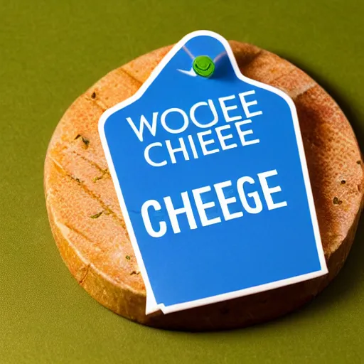 Prompt: a wedge of cheese with a green participation badge saying participation badge stuck to the side, stock art, 8K