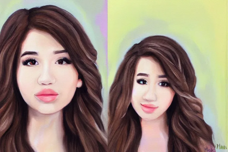 Image similar to a painting portrait of pokimane!!!!!, twitch streamer, digital art