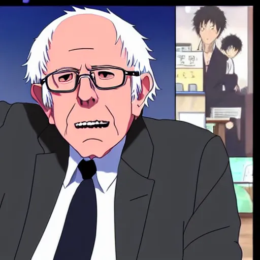 Prompt: Bernie sanders as an anime character, detailed animation, studio ghibli