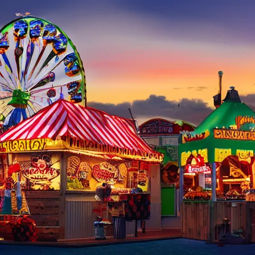 Image similar to A miniature county fair for mice. Photorealistic, 4k, award winning, sunset lighting