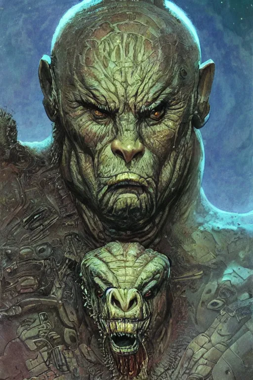 Image similar to eddie hall as extraterrestrial beast by jack kirby, norman rockwell, wayne barlow, sergey krasovskiy, zdzislaw beksinski, artstation creature