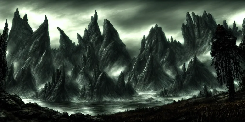 Image similar to a fantasy landscape of skyrim in the style of philipp urlich