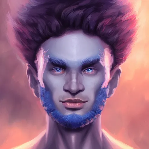 Prompt: head-on painted portrait, a blue-skinned man in his twenties as a D&D wizard, fantasy, intricate, elegant, highly detailed, digital painting, smooth, sharp focus, illustration, artstation, in the style of Artgerm and Anna Podedworna and Charlie Bowater