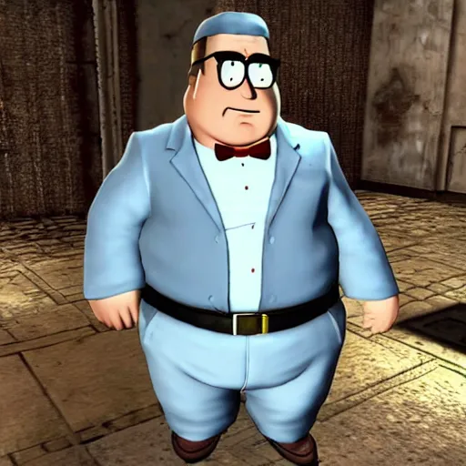 Prompt: screenshot of a 3 d model of peter griffin in resident evil for the ps 1