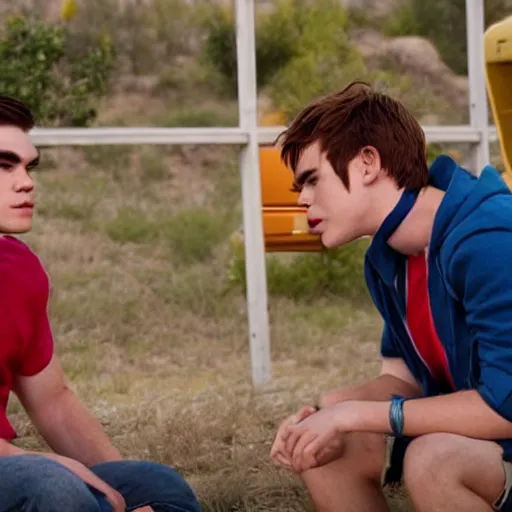 Image similar to kj apa as archie andrews with jesse pinkman, still from breaking bad