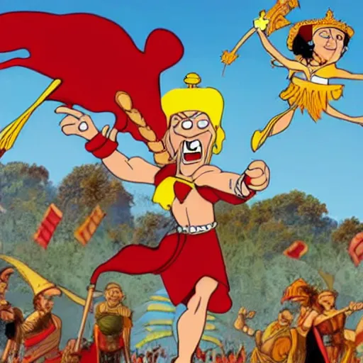 Image similar to caesar, roma, flying, old cartoon asterix style