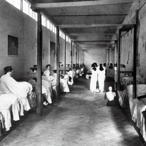 Prompt: patients in an insane asylum, 1910s