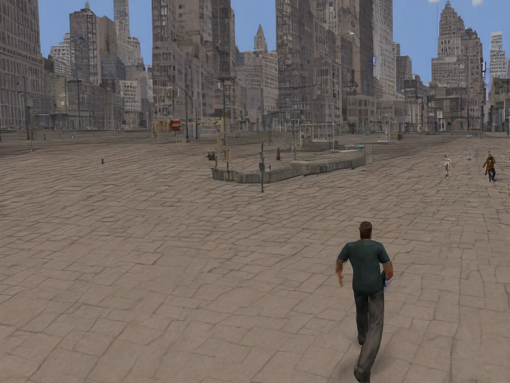 Image similar to man walking in ps1 third person game city