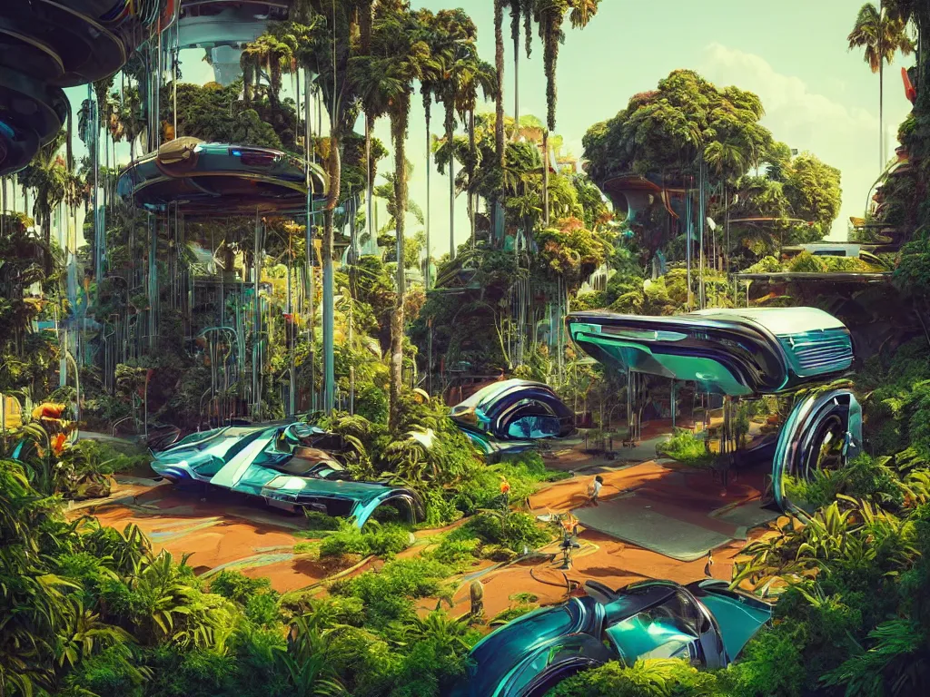 Image similar to 80s futuristic outdoor retro arcade, desolate, lush vegetation:: by beeple and James Gilleard and Justin Gerard :: ornate, dynamic, particulate, intricate, elegant, highly detailed, centered, artstation, smooth, sharp focus, octane render, 3d