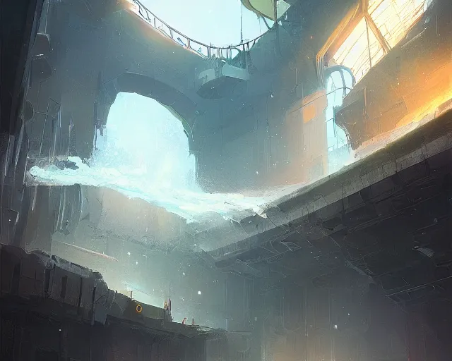 Prompt: a hydroelectric alcazar, digital art, artstationhq, by jordan grimmer and victor mosquera