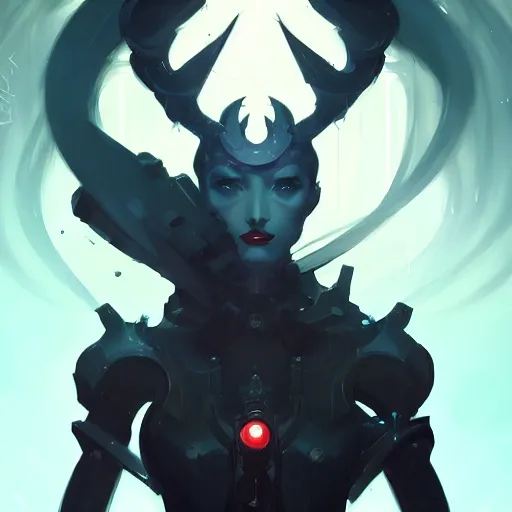 Image similar to a portrait of a beautiful dark villain, art by pete mohrbacher and guweiz and ilya kuvshinov, digital art, highly detailed, intricate, sci - fi, sharp focus, trending on artstation hq, deviantart, unreal engine 5, 4 k uhd image