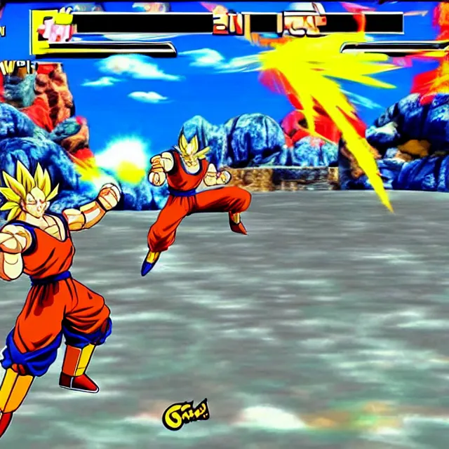 Prompt: gameplay of a dragon ball 3 d platform fighter on the nintendo 6 4