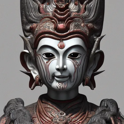 Prompt: naraka buddhist demon korean female, highly detailed, symmetrical long head, smooth marble surfaces, detailed ink illustration, raiden metal gear, cinematic smooth stone, deep aesthetic, concept art, post process, 4 k, carved marble texture and silk cloth, latex skin, highly ornate intricate details, in the style of 8 8 grzes
