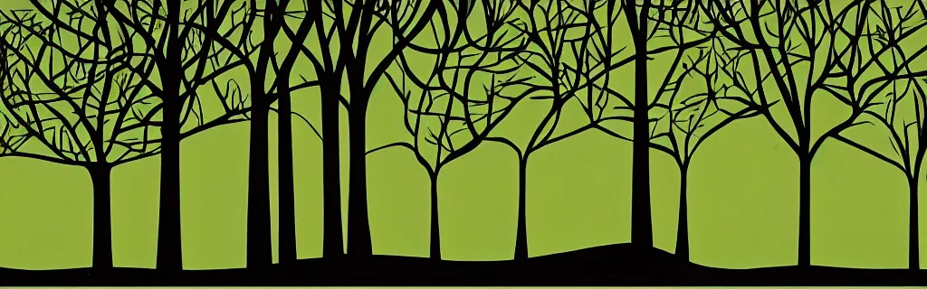 Image similar to hospital ward, trees, black and green tones, animated film, stylised, illustration, by eyvind earle, scott wills, genndy tartakovski