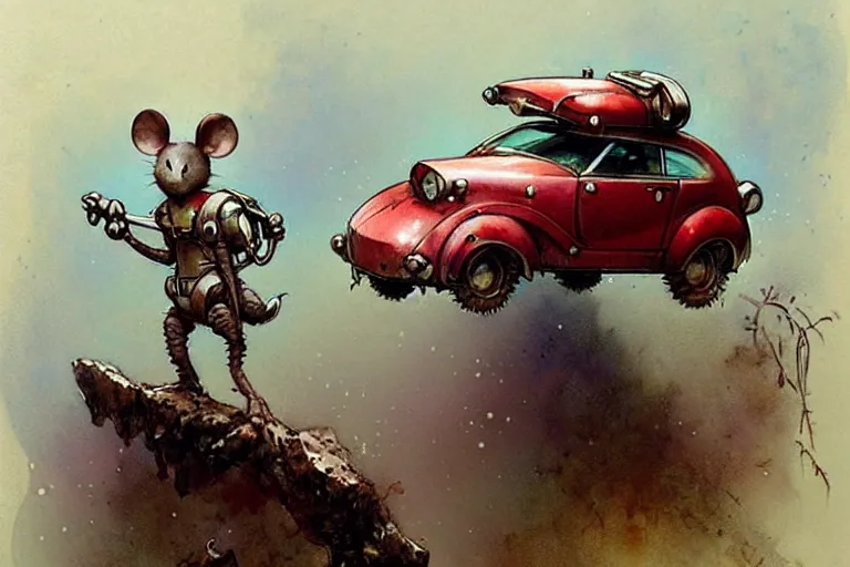 Image similar to adventurer ( ( ( ( ( 1 9 5 0 s retro future robot mouse explorer vehical. muted colors. ) ) ) ) ) by jean baptiste monge!!!!!!!!!!!!!!!!!!!!!!!!! chrome red