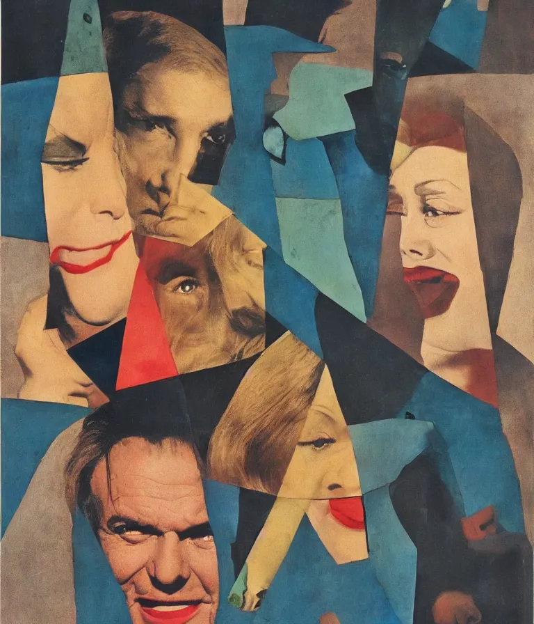 Image similar to Beautiful Minimalist!! Movie Poster made for the film I'll Destroy All the Puppies (1963) Starring Jack Nicholson and Faye Dunaway, photo collage and oil painting by Paul Klee and Man Ray, trending on artstation dramatic lighting minimalist! collage 8k