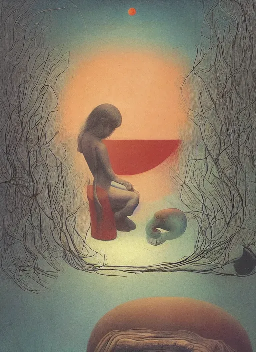 Image similar to strange eerie birds find and eat snakes on the face of jupiter and venus, edward hopper and james gilleard, zdzislaw beksinski, mark ryden, wolfgang lettl highly detailed, hints of yayoi kasuma, odilon redon. drexler