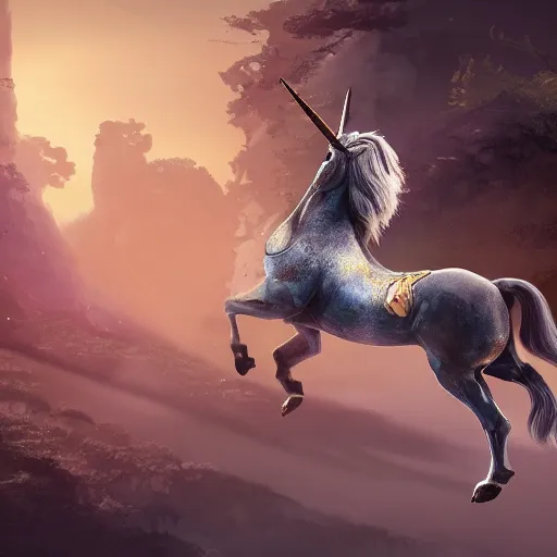 Image similar to obama riding on a unicorn, au naturel, hyper detailed, digital art, trending in artstation, cinematic lighting, studio quality, smooth render, unreal engine, octane rendered, art style,