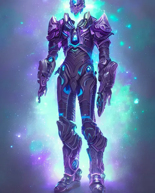 Prompt: Full Armor set made of galaxies and sci fi parts conjuring cosmic energy, surrealism, smooth, intricate, elegant, galactic energy, power aura, neon glowing spells, digital painting, artstation, concept art, high tech fantasy, sharp focus, illustration, art by Jason Chan and Riot Studios and Blizzard Studios