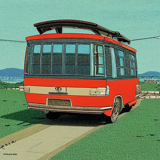 Prompt: a toyota drawed by hasui kawase