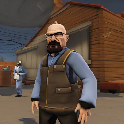 Image similar to walter white in team fortress 2, gameplay, highly intricate, highly detailed, 8k,