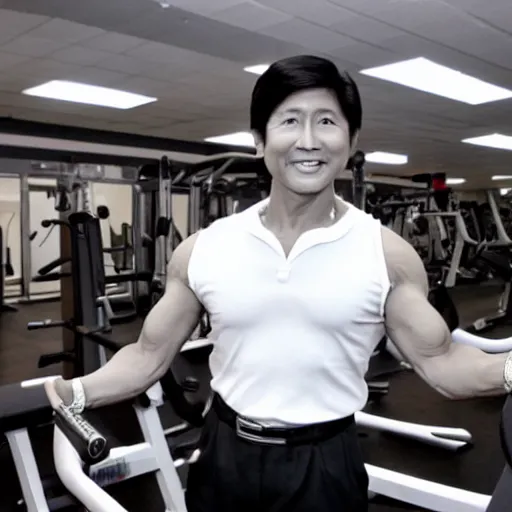 Image similar to A very muscular BongBong Marcos flexing in the gym