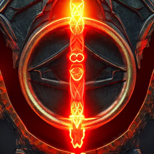 Prompt: full shot of a symmetrical game sigil of scary medieval weapons crossed, red powerful fantasy epic legends, game icon stylized, digital illustration radiating, a glowing aura, global illumination, ray tracing, 8 k high definition, intricate details, octane render, unreal engine, trending on arstation