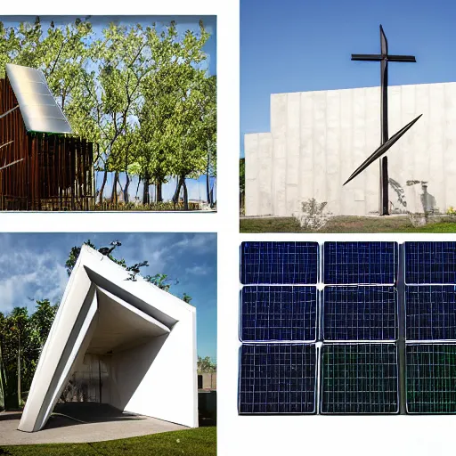 Prompt: solarpunk chapel from the outside, photo contest