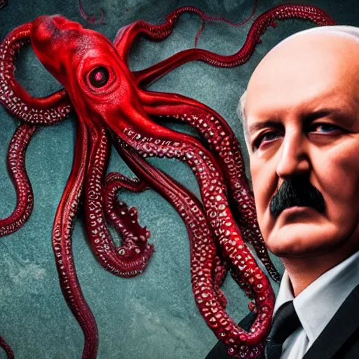 Prompt: Lukashenko as Lovecraft\'s cosmic horror with tentacles and red eyes, photography, DSLR, ultra detailed, 8k