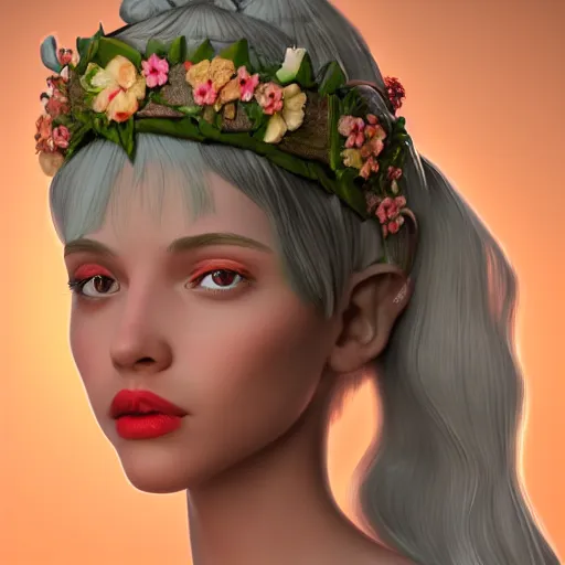 Prompt: a beautiful 3d render illustration of a flower princess, featured on artstation, blender, zbrush