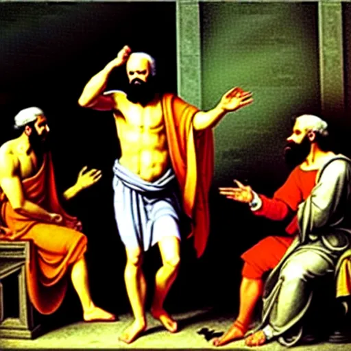 Image similar to socrates wearing a virtual reality headset, renaissance painting