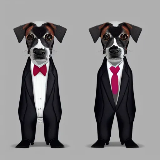 Image similar to photorealistic dog wearing business suits from vogue magazine