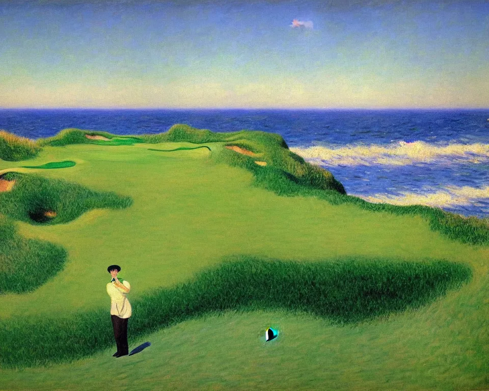 Image similar to achingly beautiful painting of the 1 3 th at pacific dunes by rene magritte, monet, and turner.