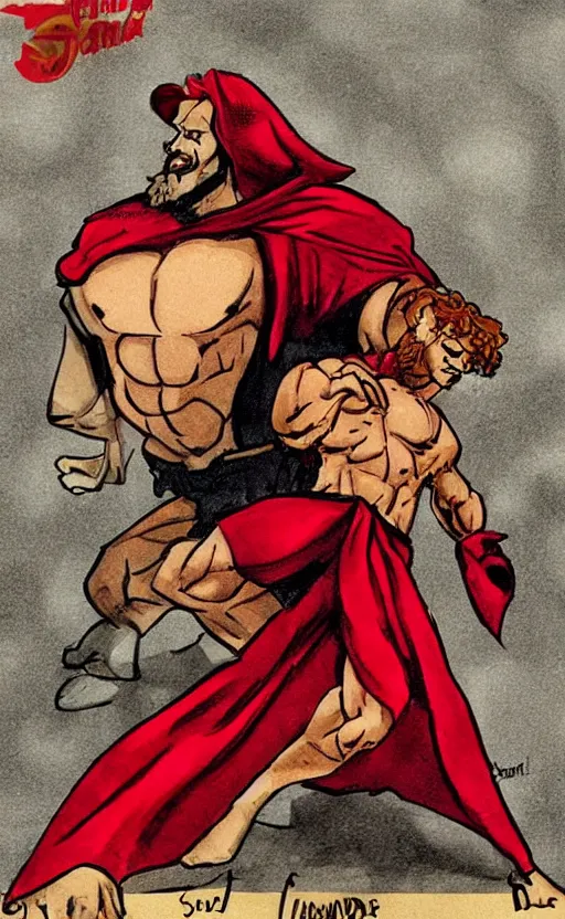 Image similar to a chad and handsome red wizard, super buff and cool