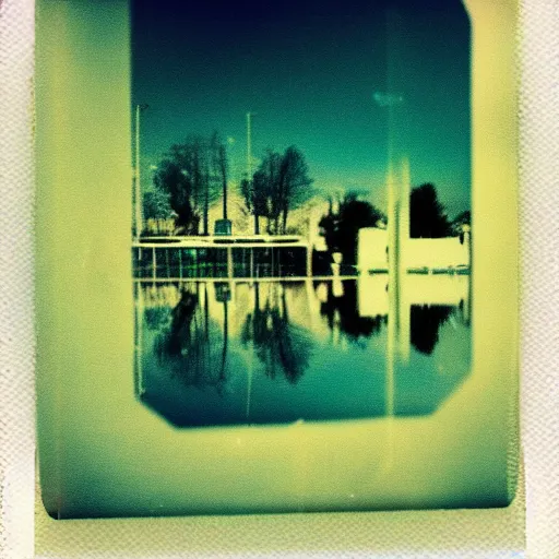 Image similar to polaroid of a dream reflection, double exposure, high contrast, colour splash