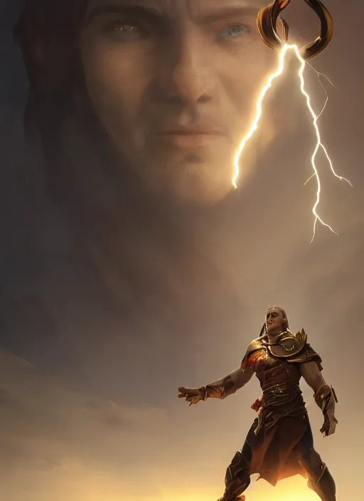 Image similar to god of light holding a lightning bold, dramatic lighting, slight bokeh on background, cinematic, portrait shot, extremely high detail, foto realistic, cinematic lighting, post processed, concept art, artstation, matte painting, blizzard studio, wow, style by eddie mendoza, raphael lacoste, alex ross