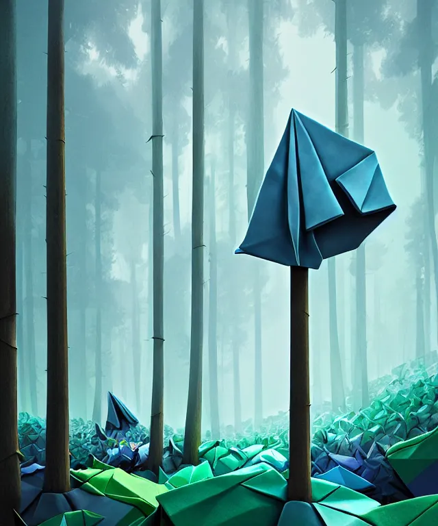 Prompt: origami forest by pawel nolbert