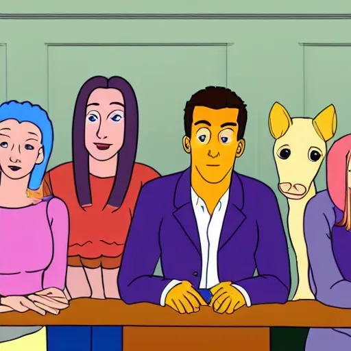 Image similar to still from the hit tv show friends in the style of bojack horseman