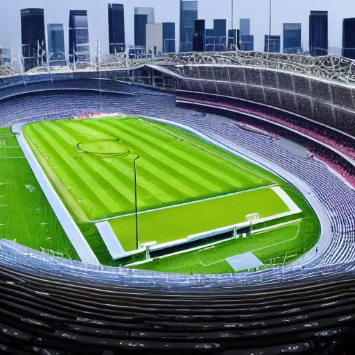 Image similar to a super modern stadium in a city similar to los angeles