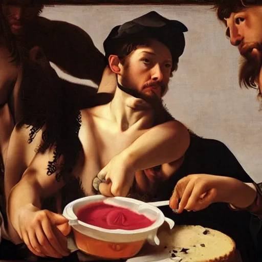 Prompt: my milkshake brings all the boys to the yard in the style of caravaggio